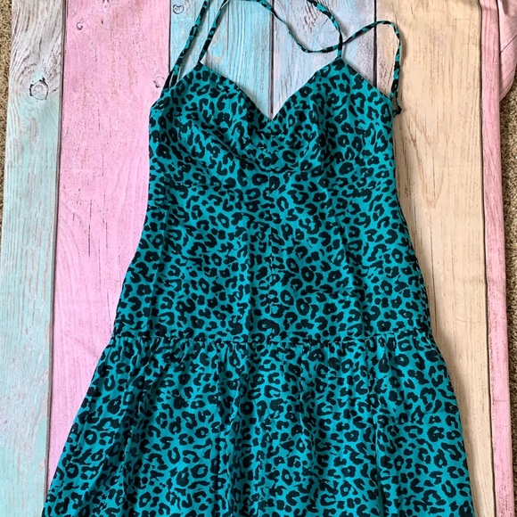 Michelle Mason teal and black leaopard print midi dress 100% silk nwt - Picture 5 of 14